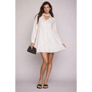 NWT River Island UK White Cotton Ruffle Eyelet Button-Up Mini Dress UK 14 US 10